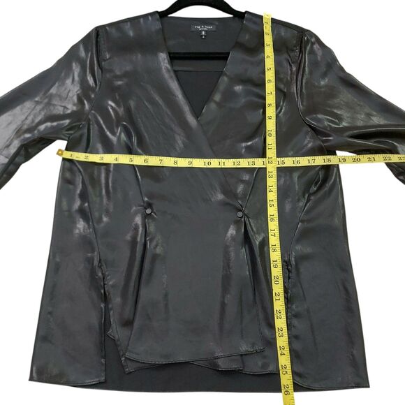 Rag & Bone Debbie Top Womens Medium Black Long Sleeve Front Slits V-Neck Chic - Picture 12 of 12